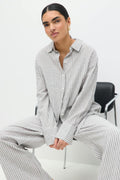 Linen blend shirt - Beige stripe