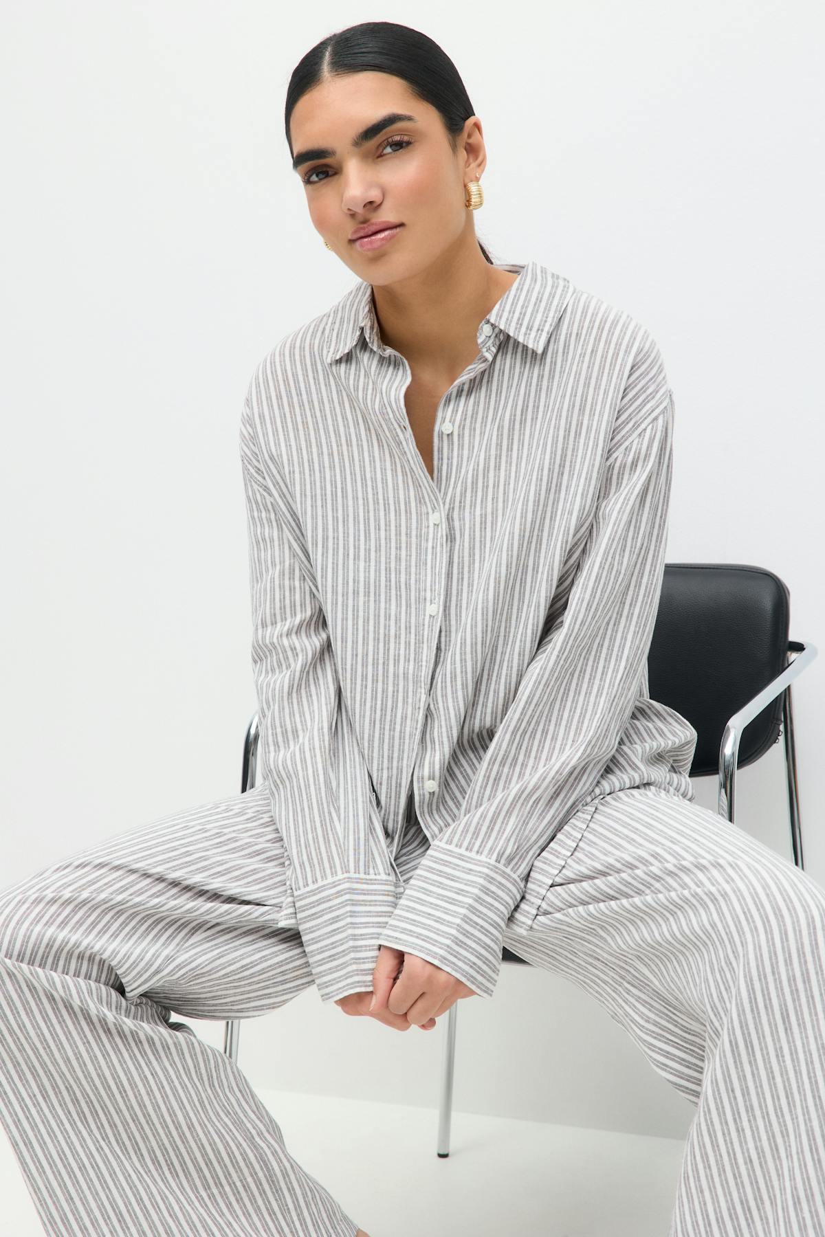 Linen blend shirt - Beige stripe