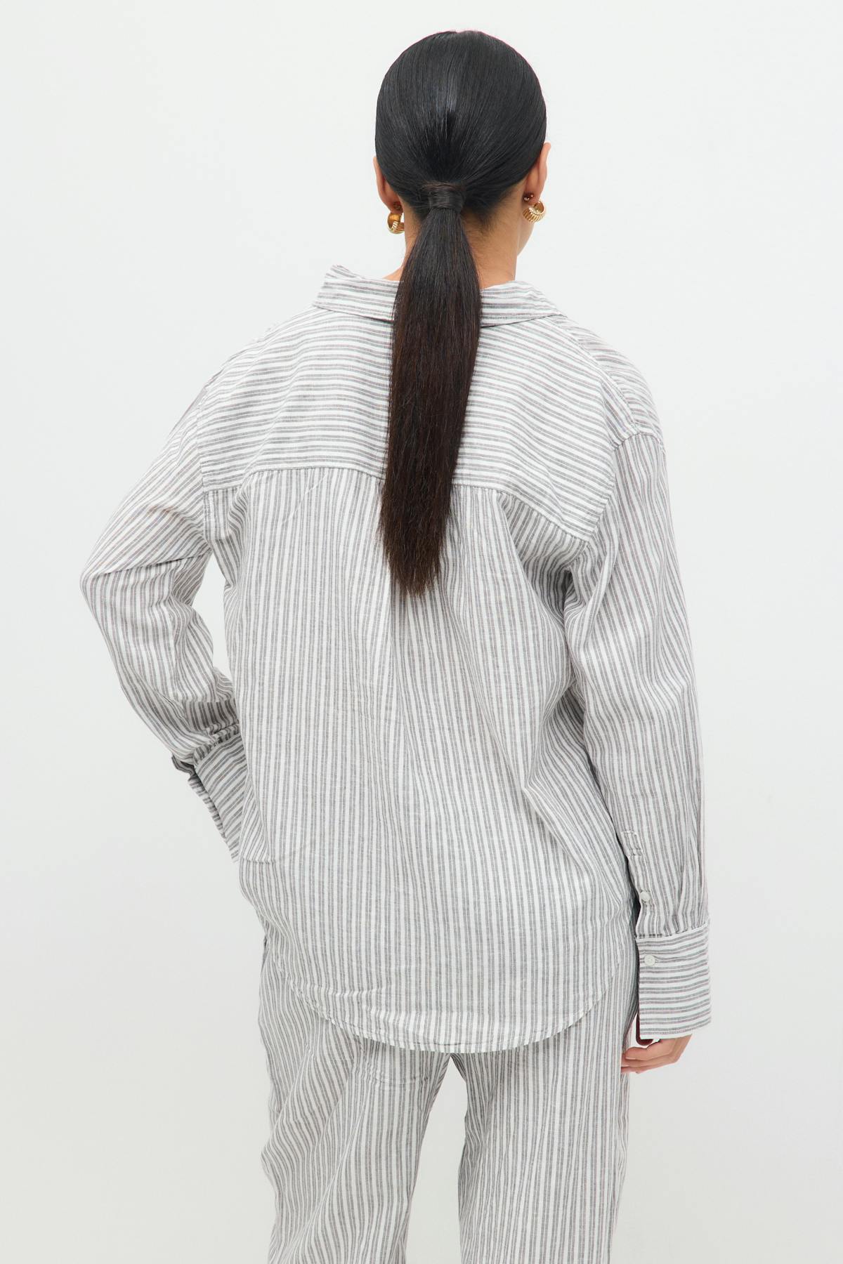 Linen blend shirt - Beige stripe