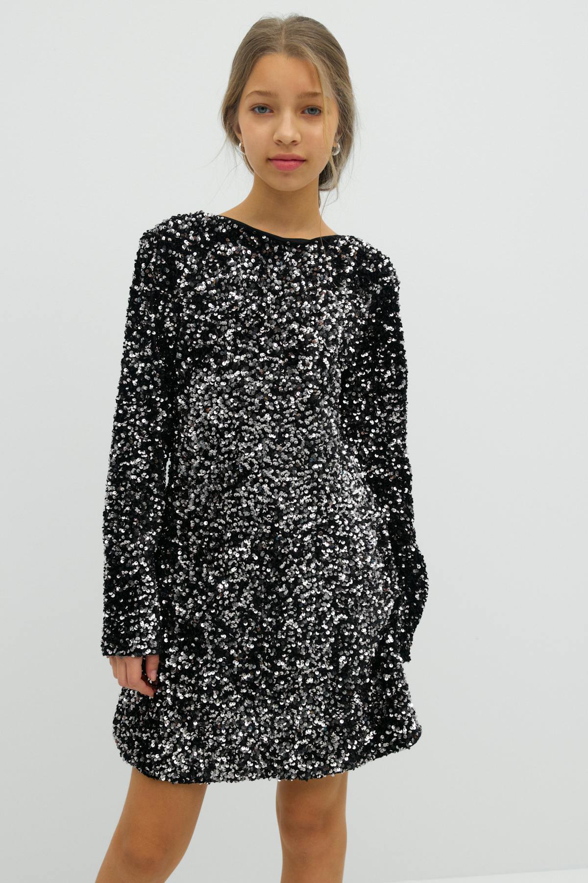 Y sequin bow dress - Noir