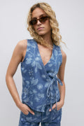 Flower denim vest - Bleu