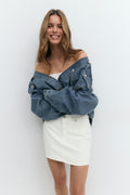 Front seam denim skirt - Crème