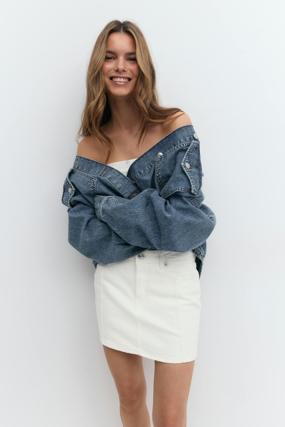 Front seam denim skirt - Crème