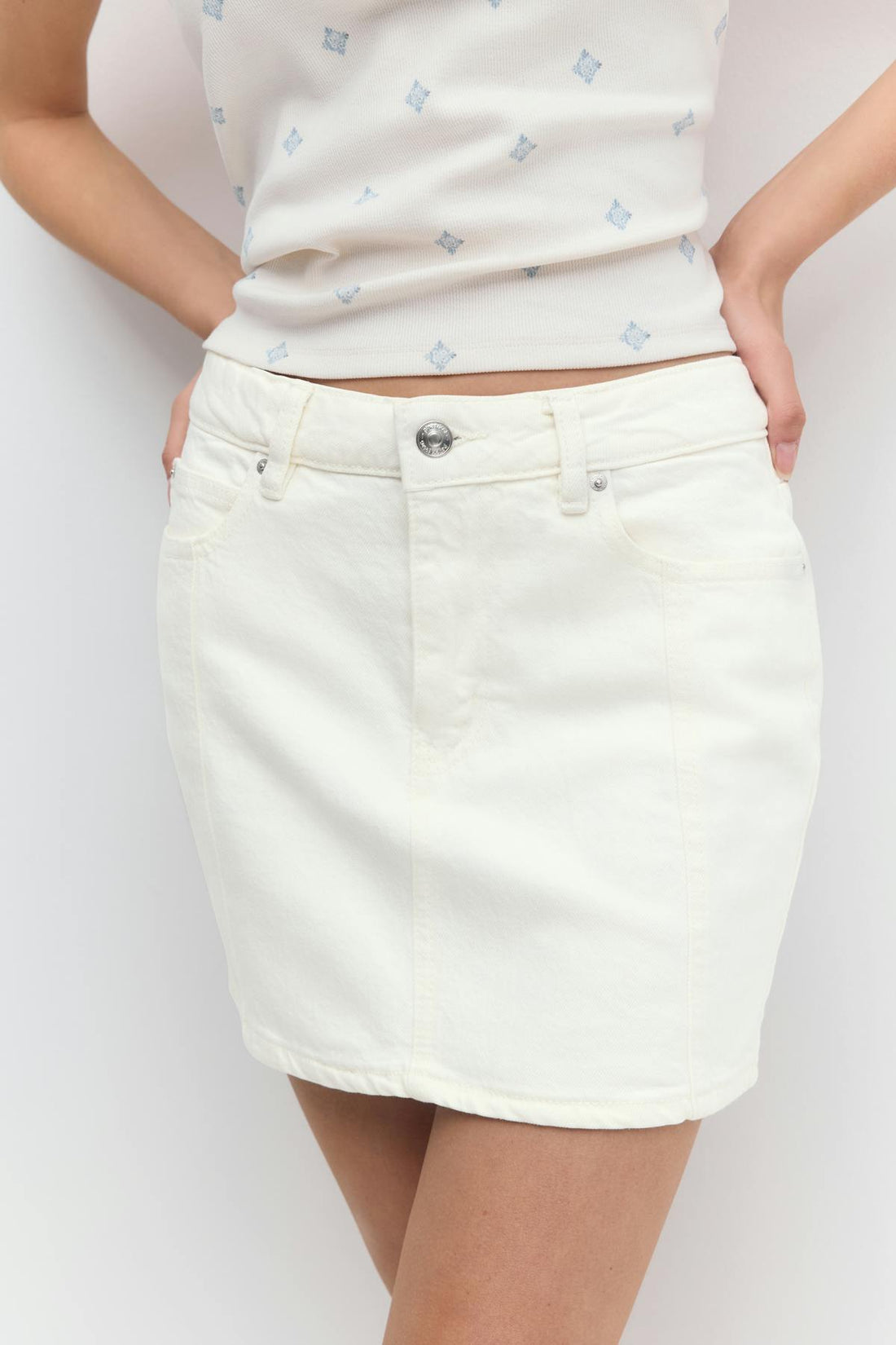 Front seam denim skirt - Crème