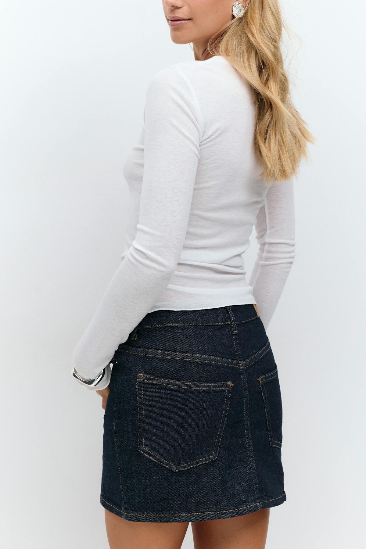 Front seam denim skirt - Crème