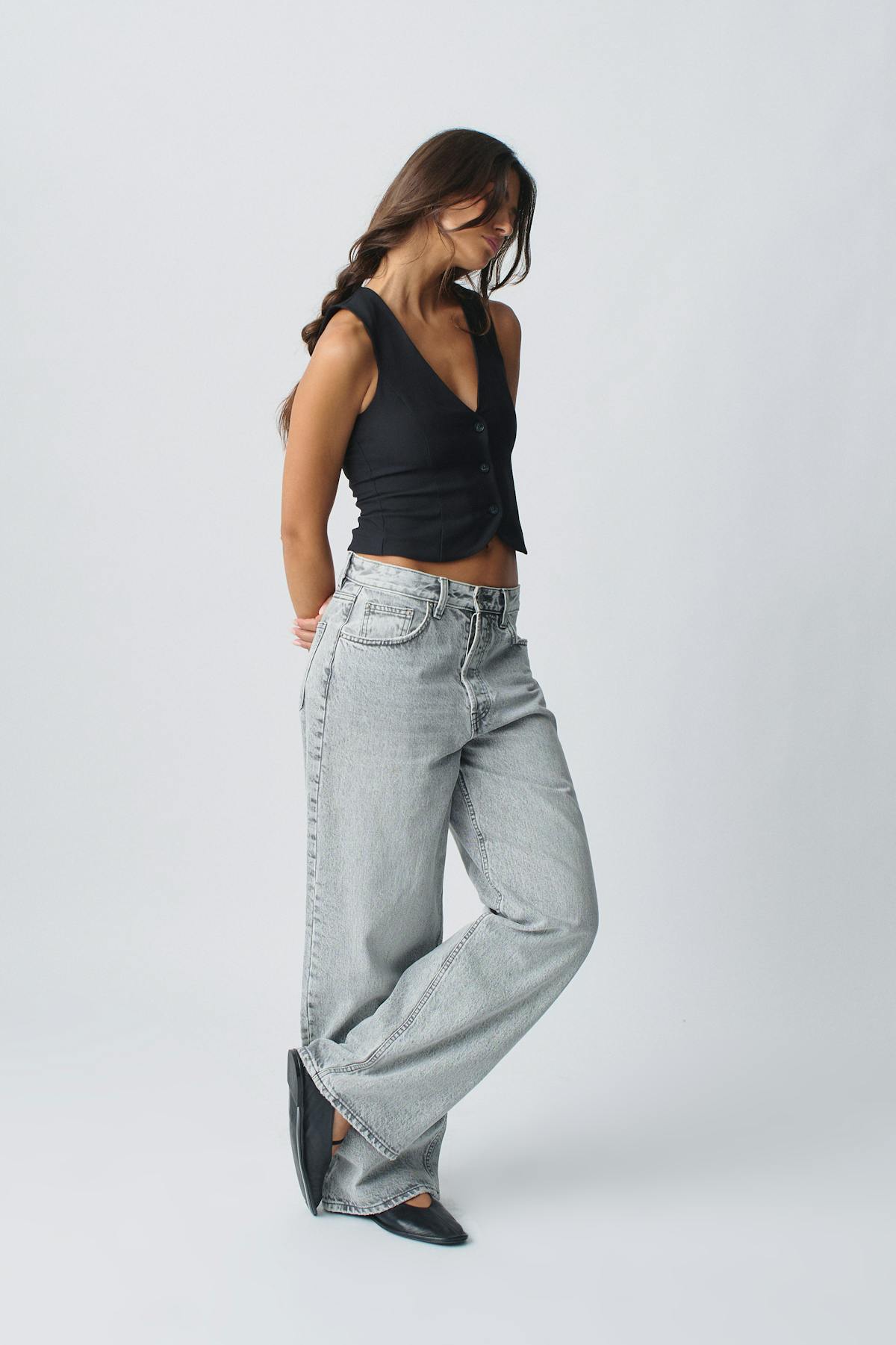 Short v-neck vest - Noir