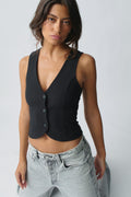 Short v-neck vest - Noir