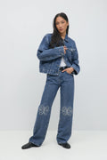 Embroidery jeans - Mid blue