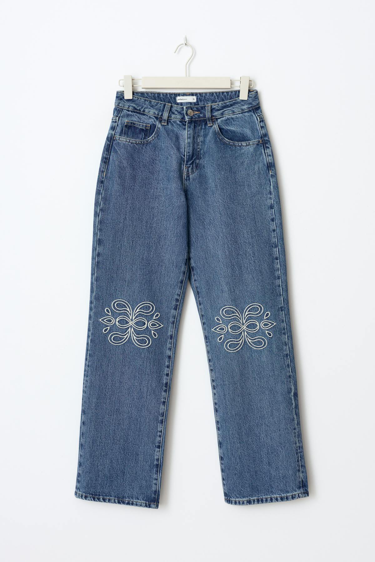 Embroidery jeans - Mid blue