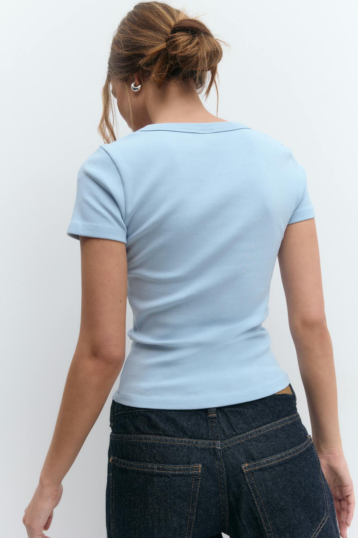 Rib short sleeve top - Blanc cassé