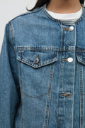 Collarless denim jacket - Mid blue
