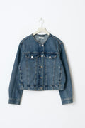Collarless denim jacket - Mid blue