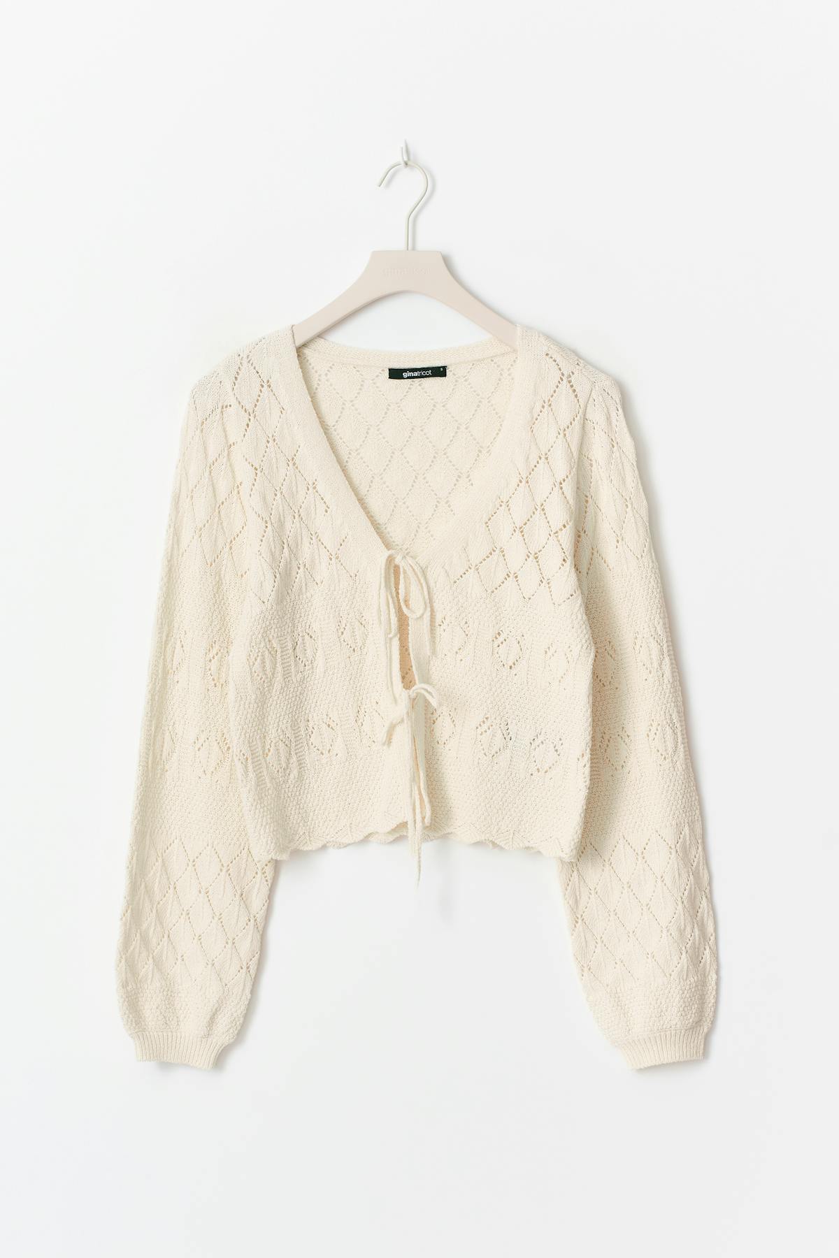 Knitted crochet cardigan - Crème