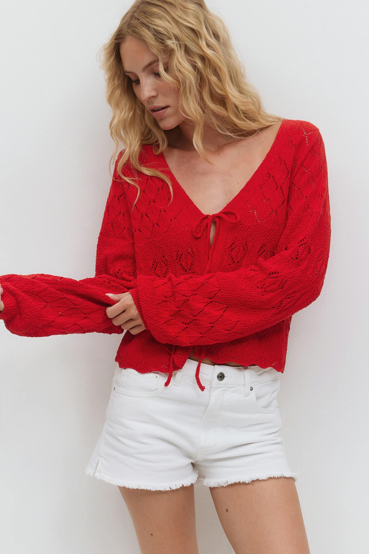 Knitted crochet cardigan - High risk red