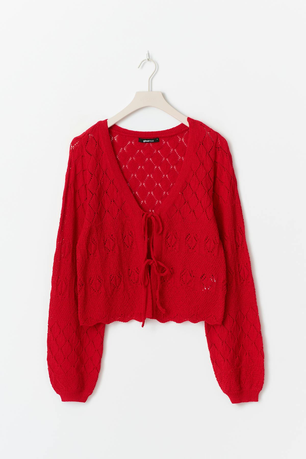 Knitted crochet cardigan - High risk red
