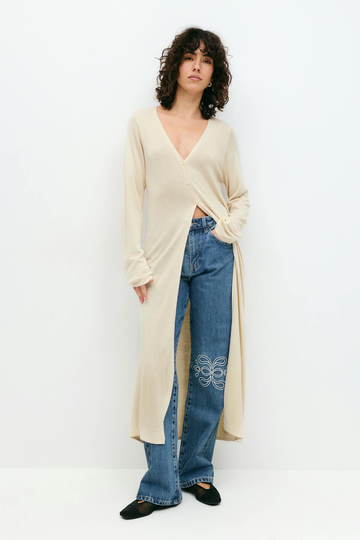 Long knitted cardigan - Oat melange