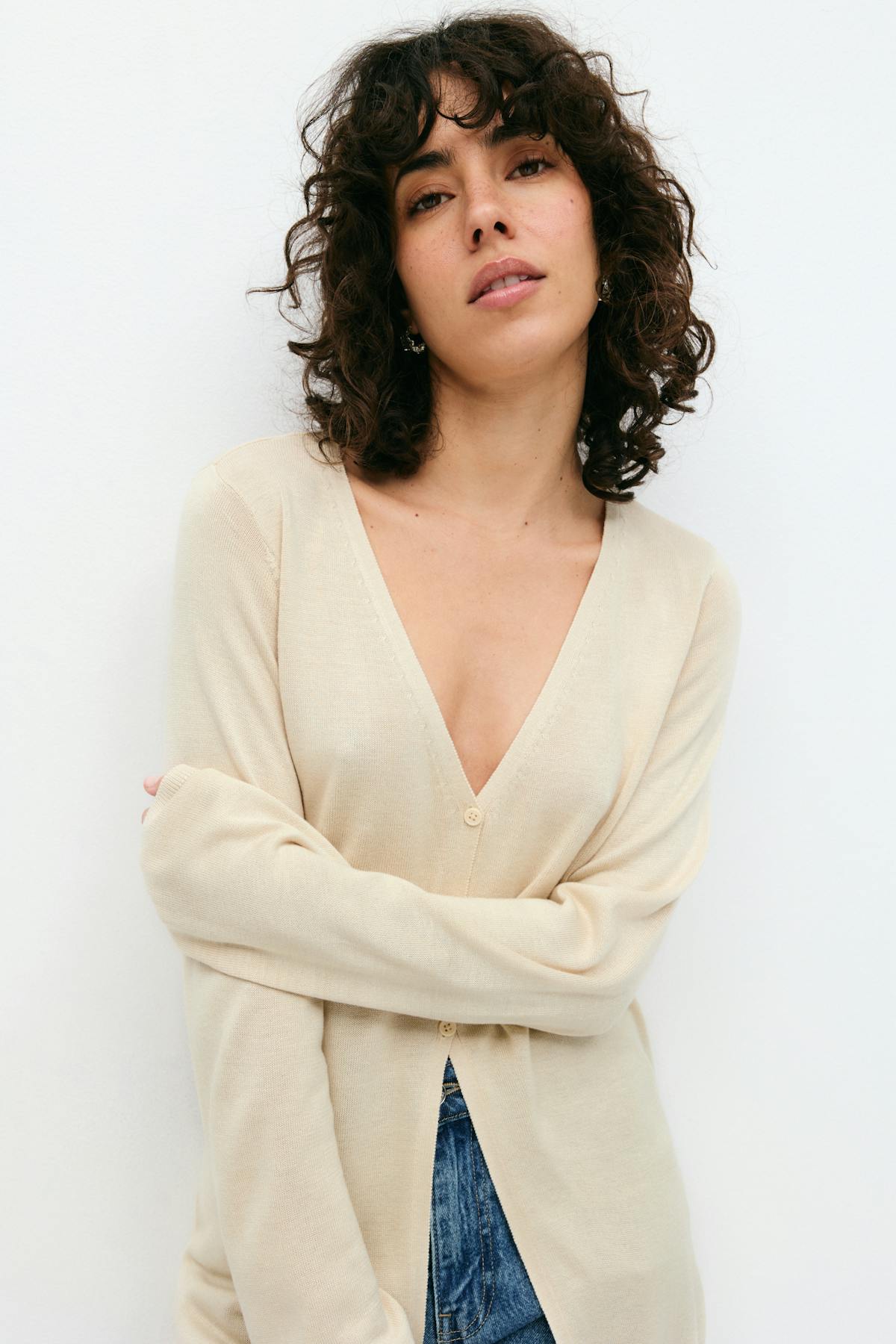 Long knitted cardigan - Oat melange