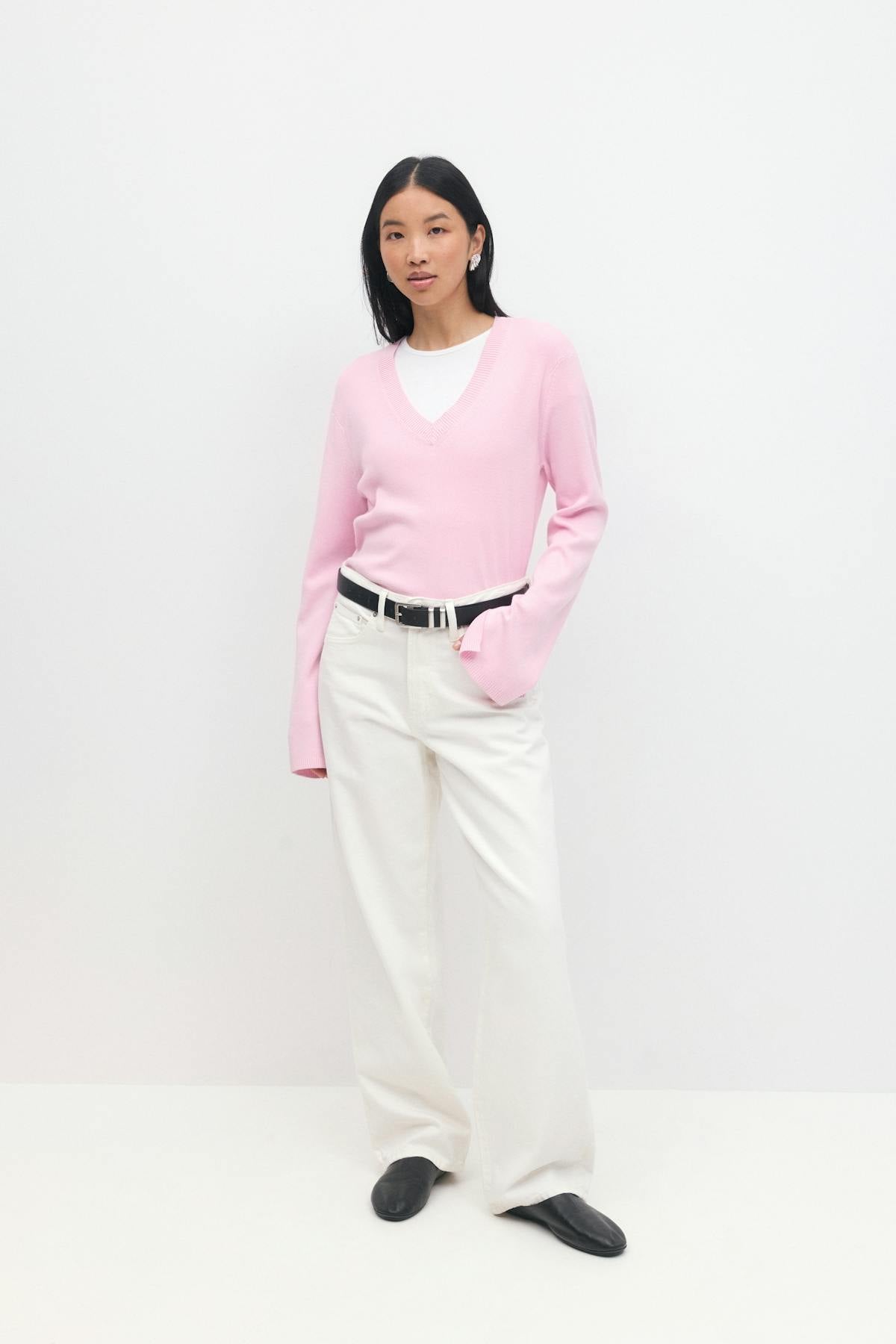 V-neck knitted top - Ballet slipper