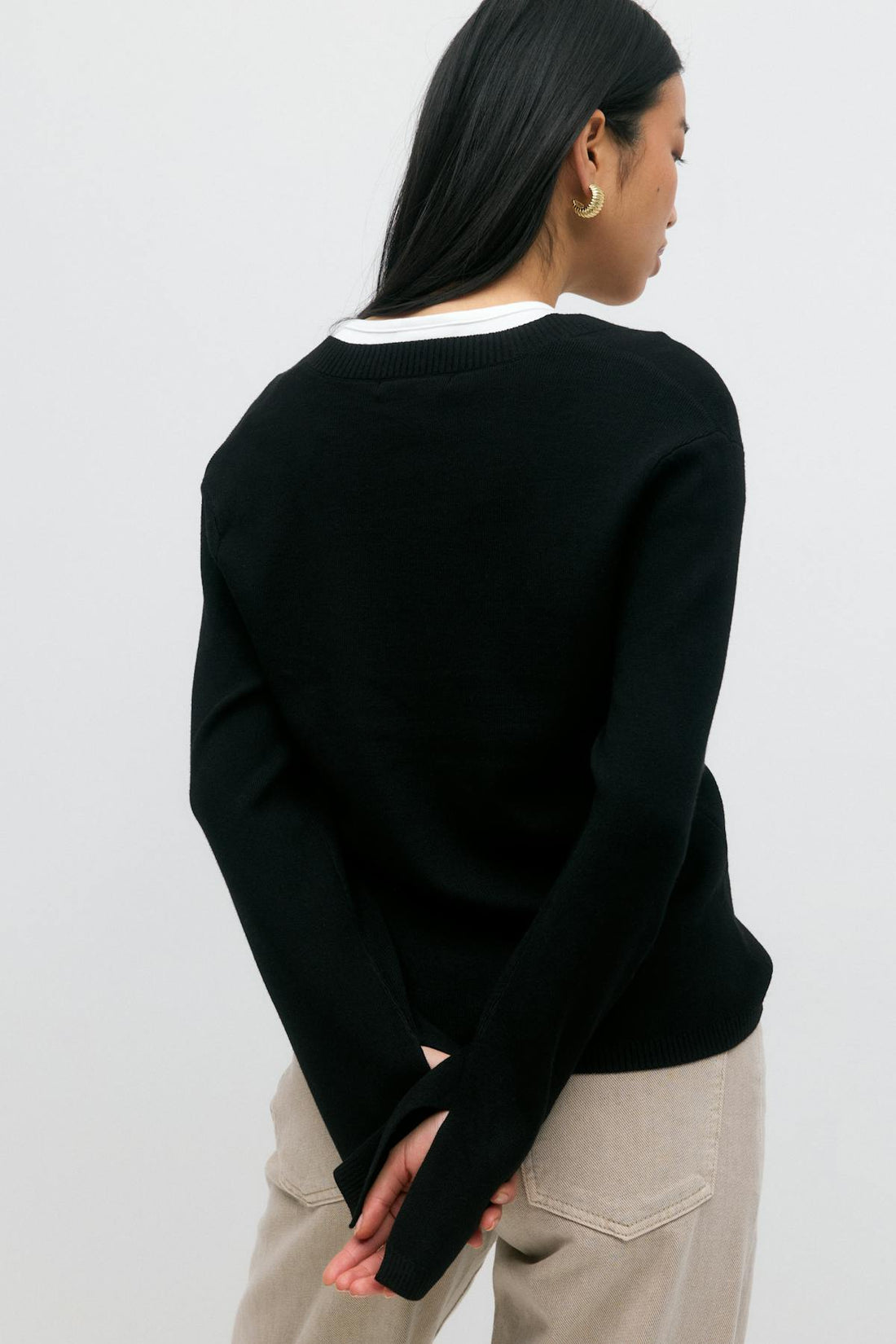 V-neck knitted top - Noir