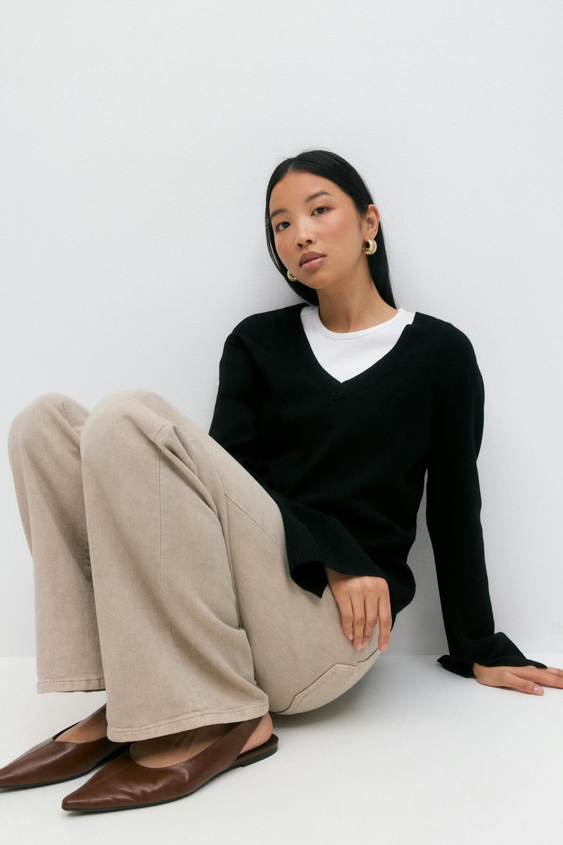 V-neck knitted top - Noir