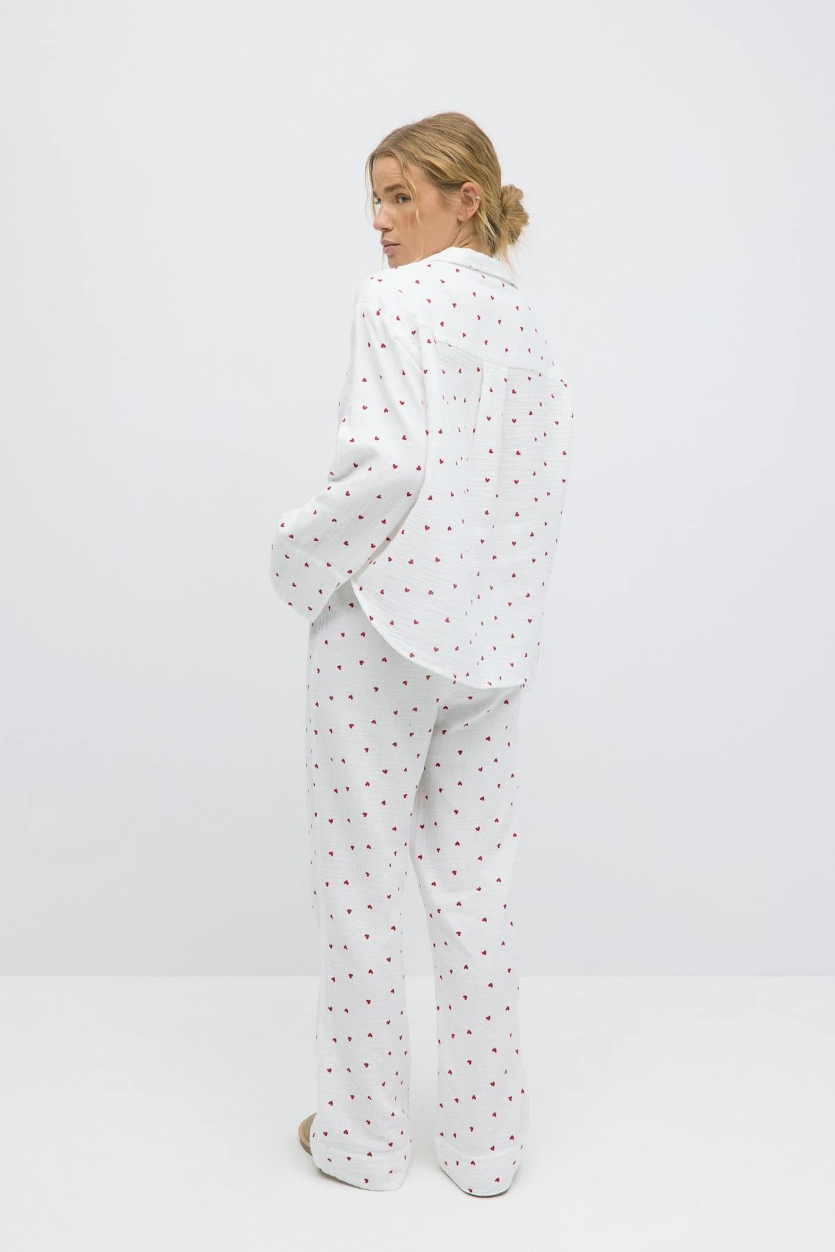 Gauze pyjamas trousers - Heart aop