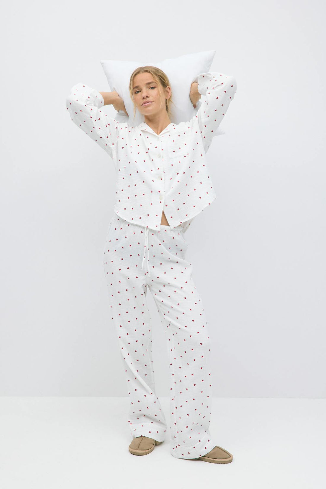 Gauze pyjamas trousers - Heart aop