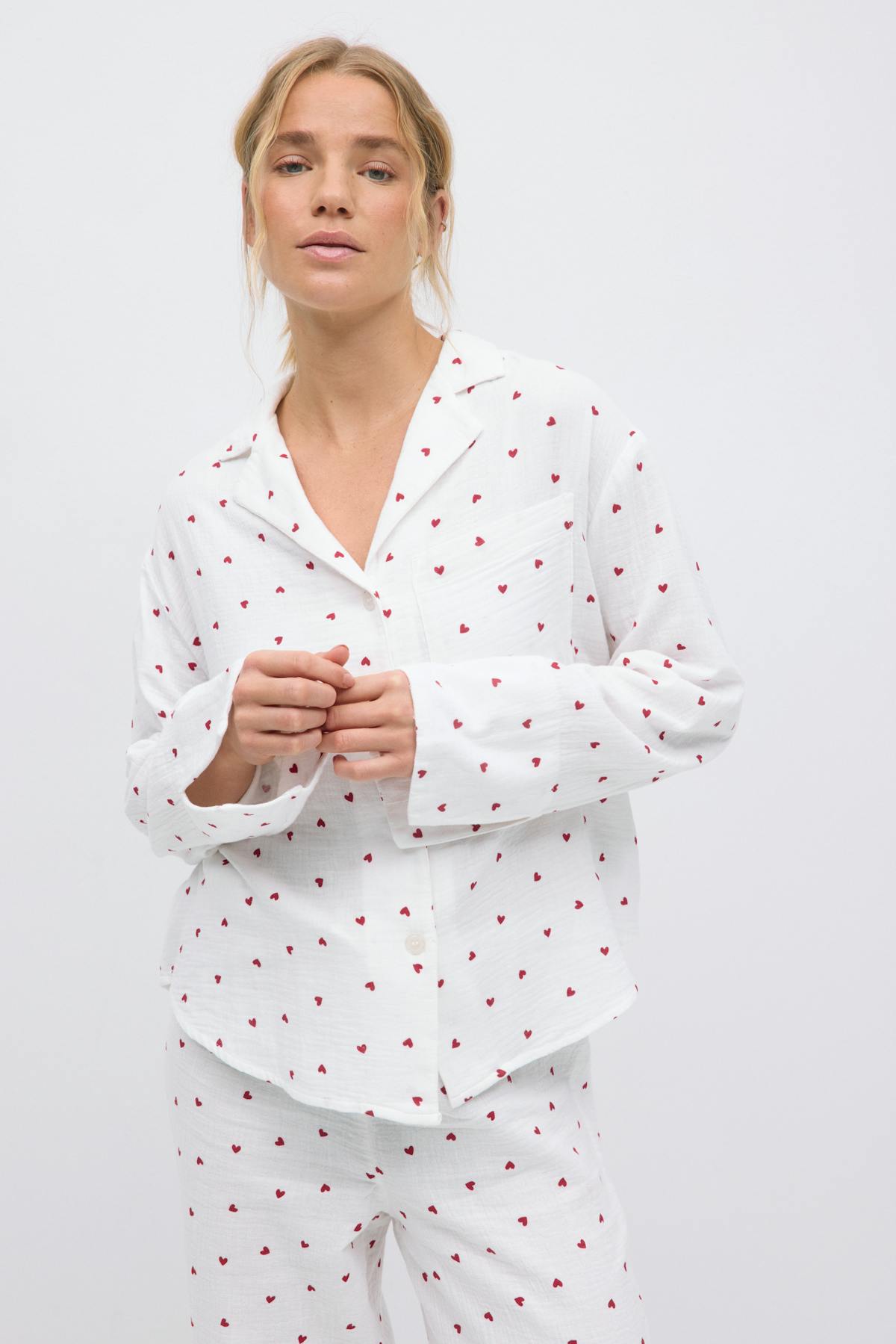 Gauze pyjamas shirt - Heart aop