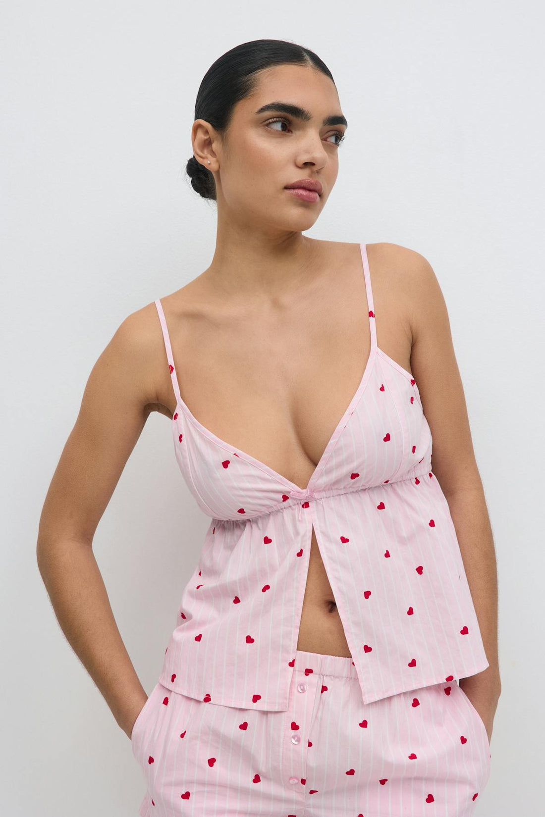 Poplin pyjamas singlet - Pink/stripe
