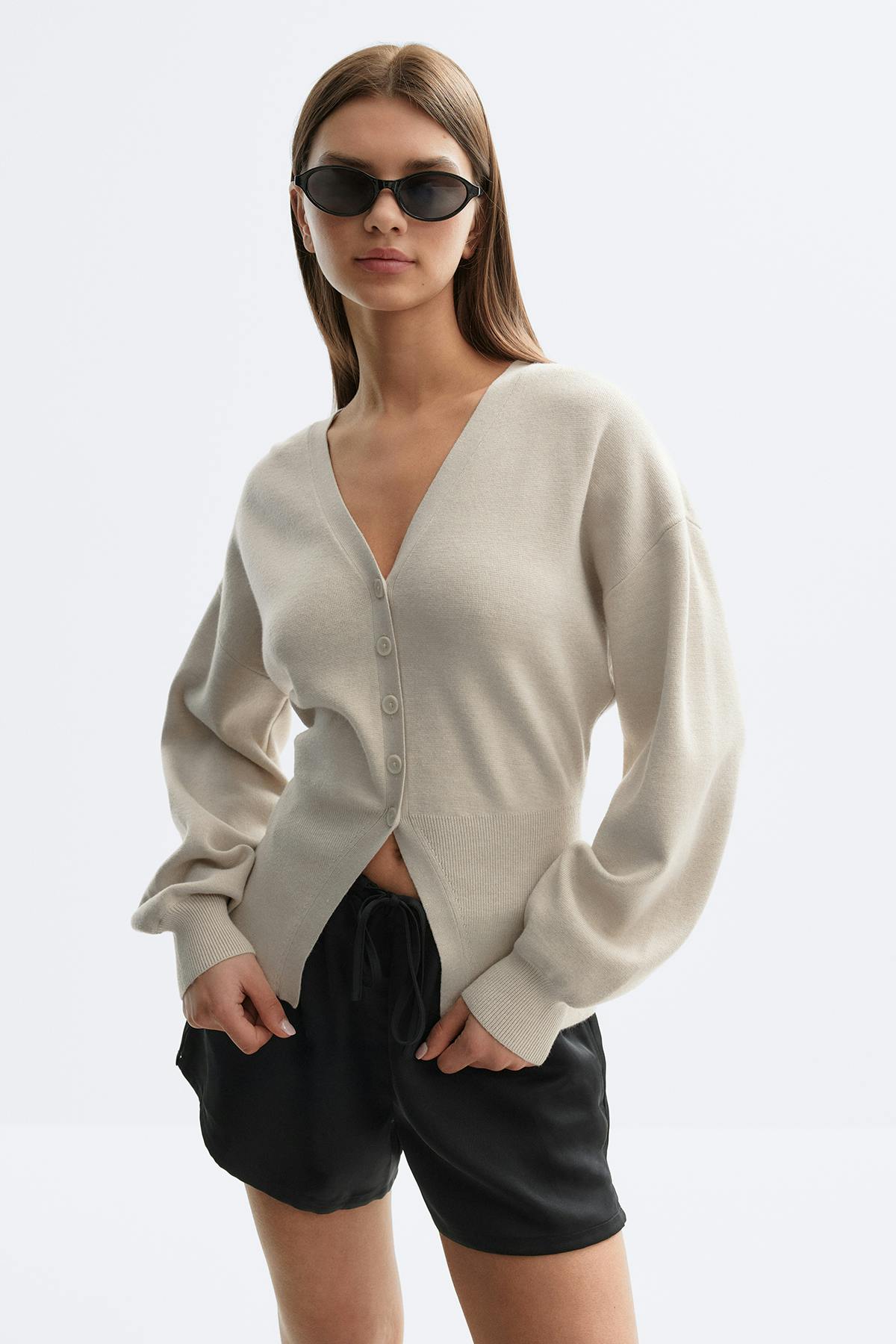 Shaped knitted cardigan - Mid grey mel
