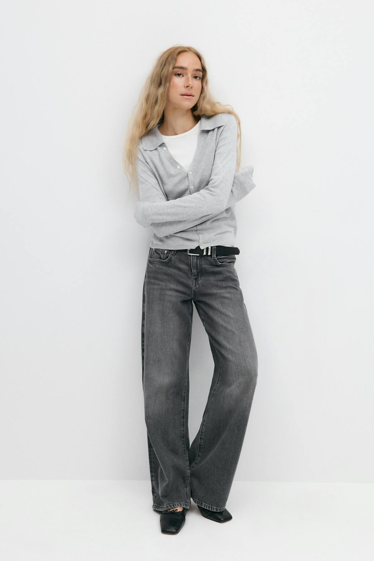Loose knitted cardigan - Mid grey mel