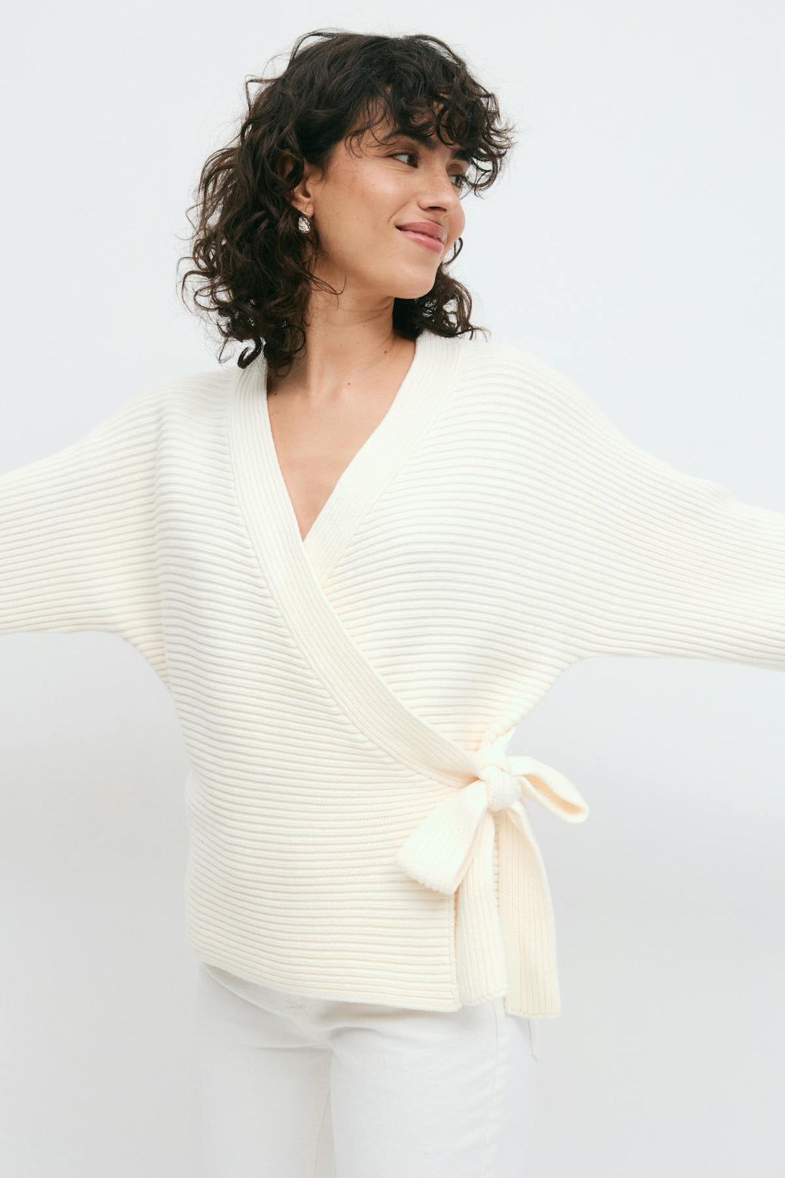 Chunky knitted wrap cardigan - Crème