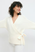 Chunky knitted wrap cardigan - Crème