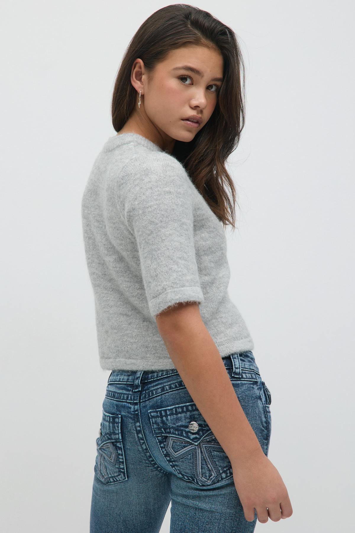 Y knitted cardigan - Lt grey melange