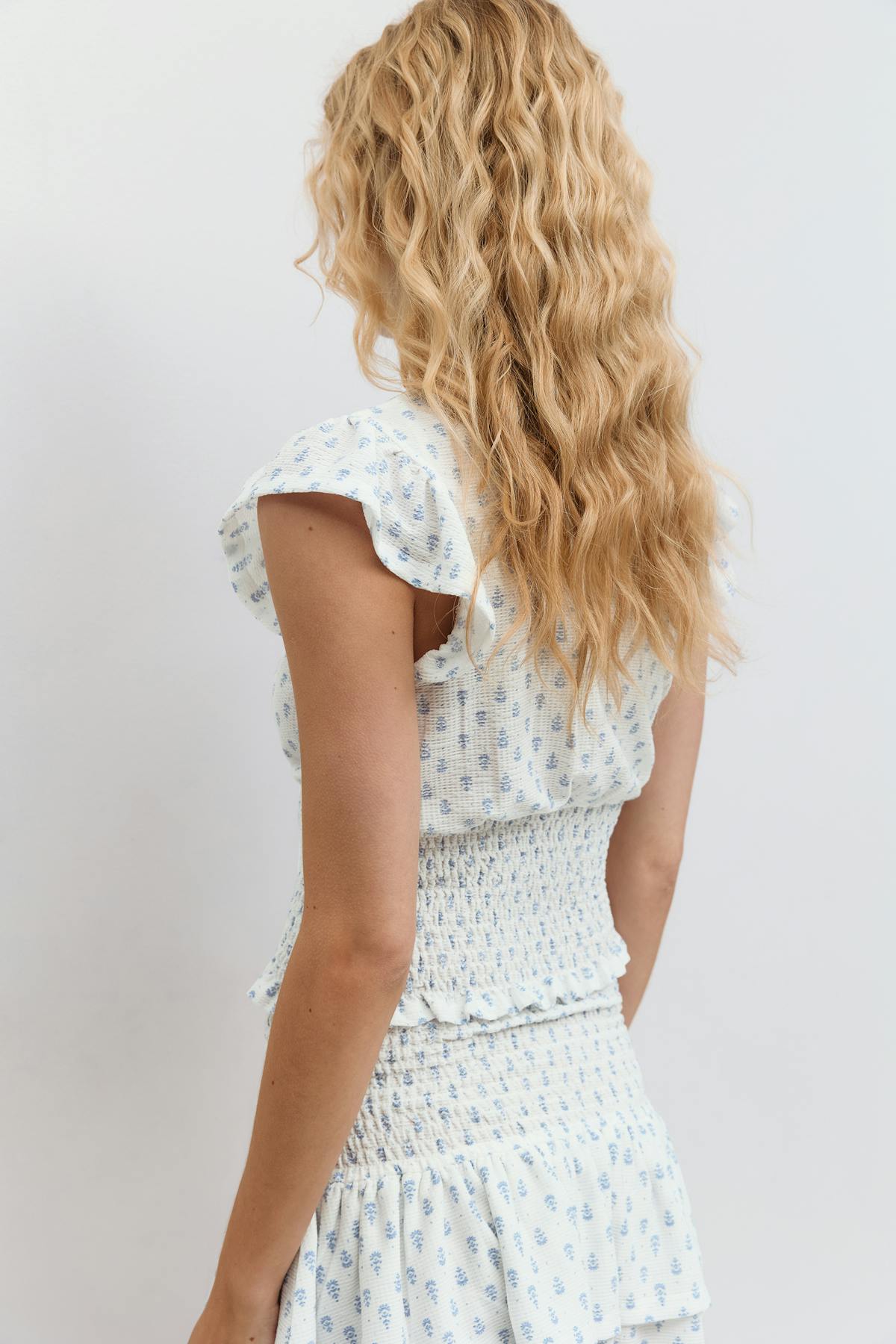 Smock frill top - Pistachio rose