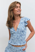 Smock frill top - Baby blue ditsy