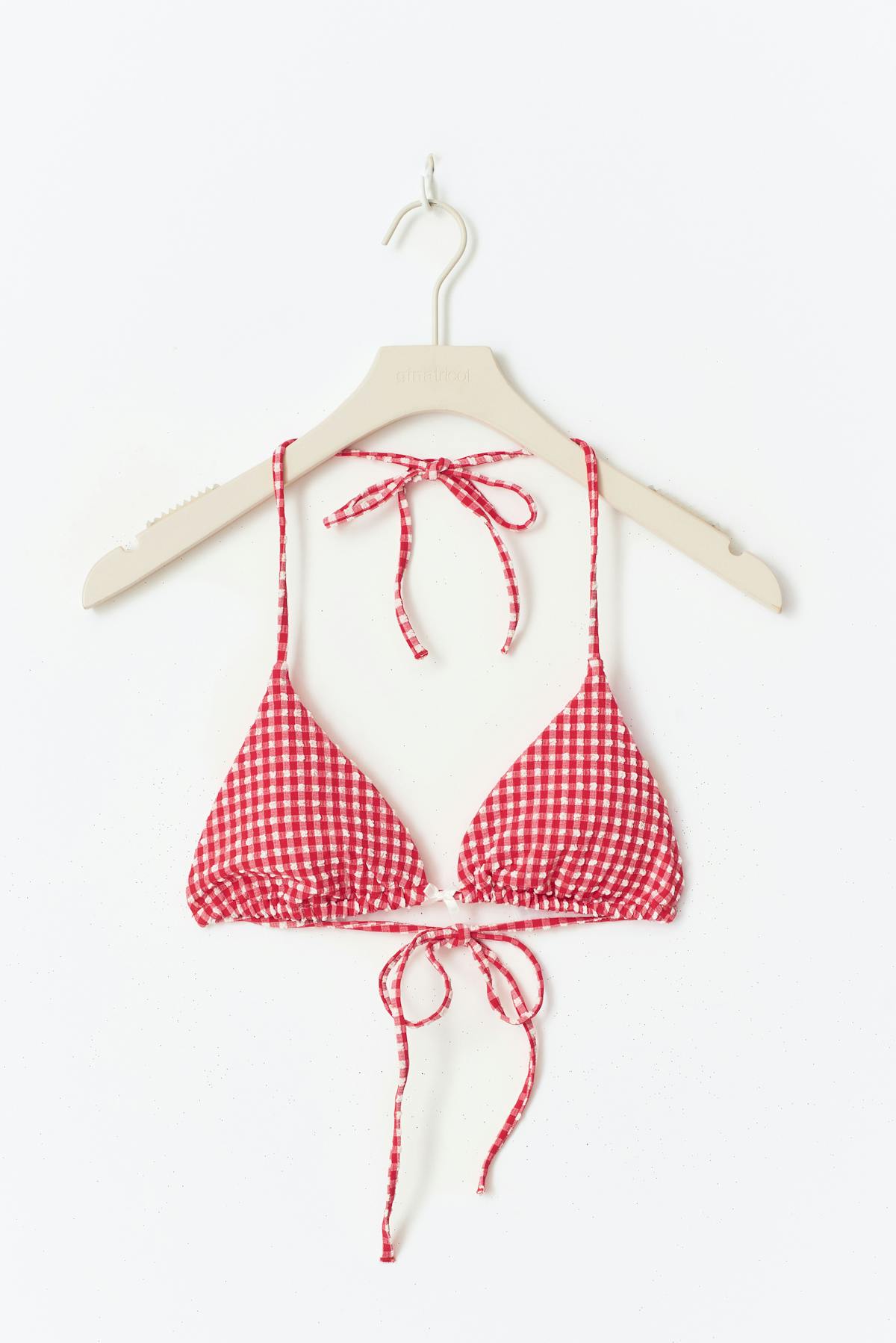 Gingham bikini triangle top - Red/white check