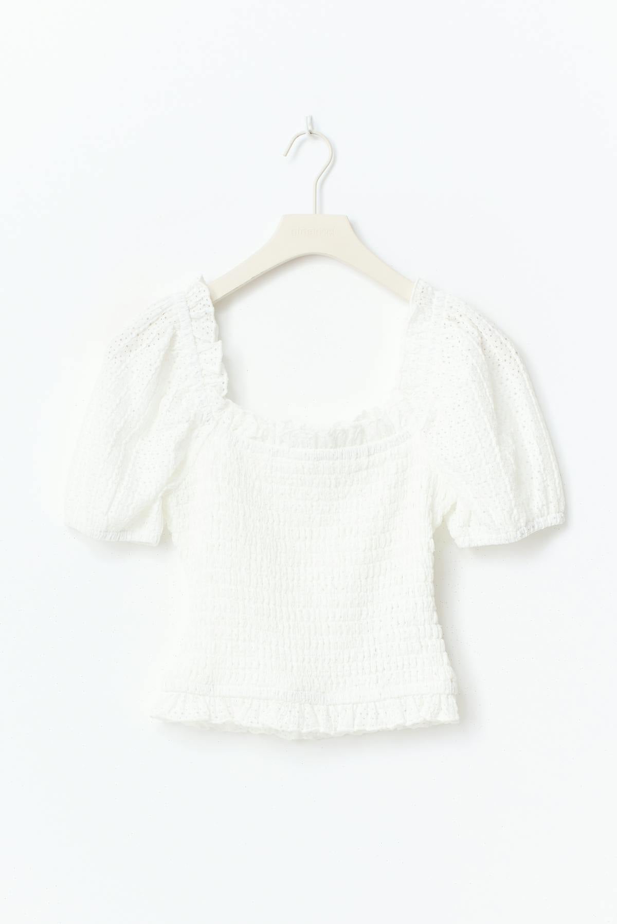 Puff sleeve frill top - Blanc cassé