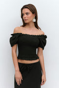 Puff sleeve frill top - Noir