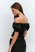 Puff sleeve frill top - Noir
