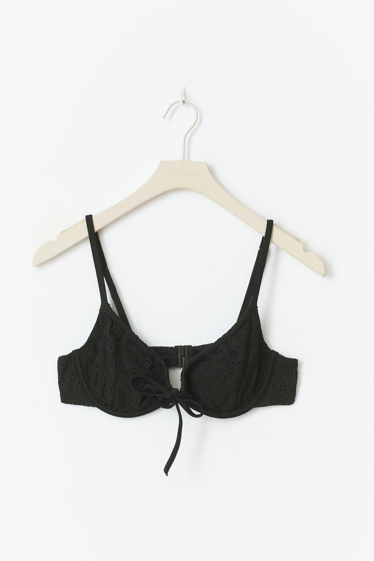 Embroidery bikini wire bra - Noir