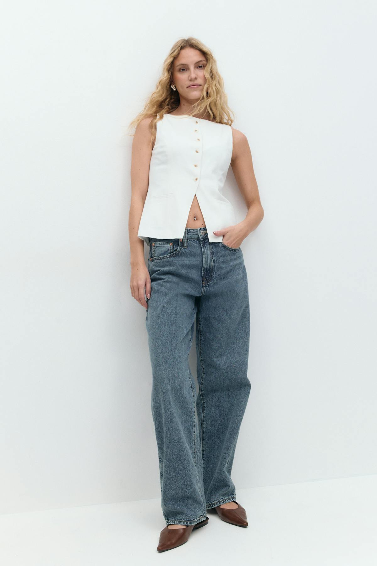 Tailored boatneck vest - Rose clair