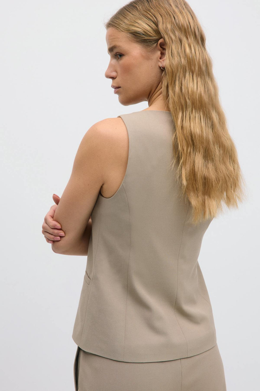 Tailored boatneck vest - Beige foncé