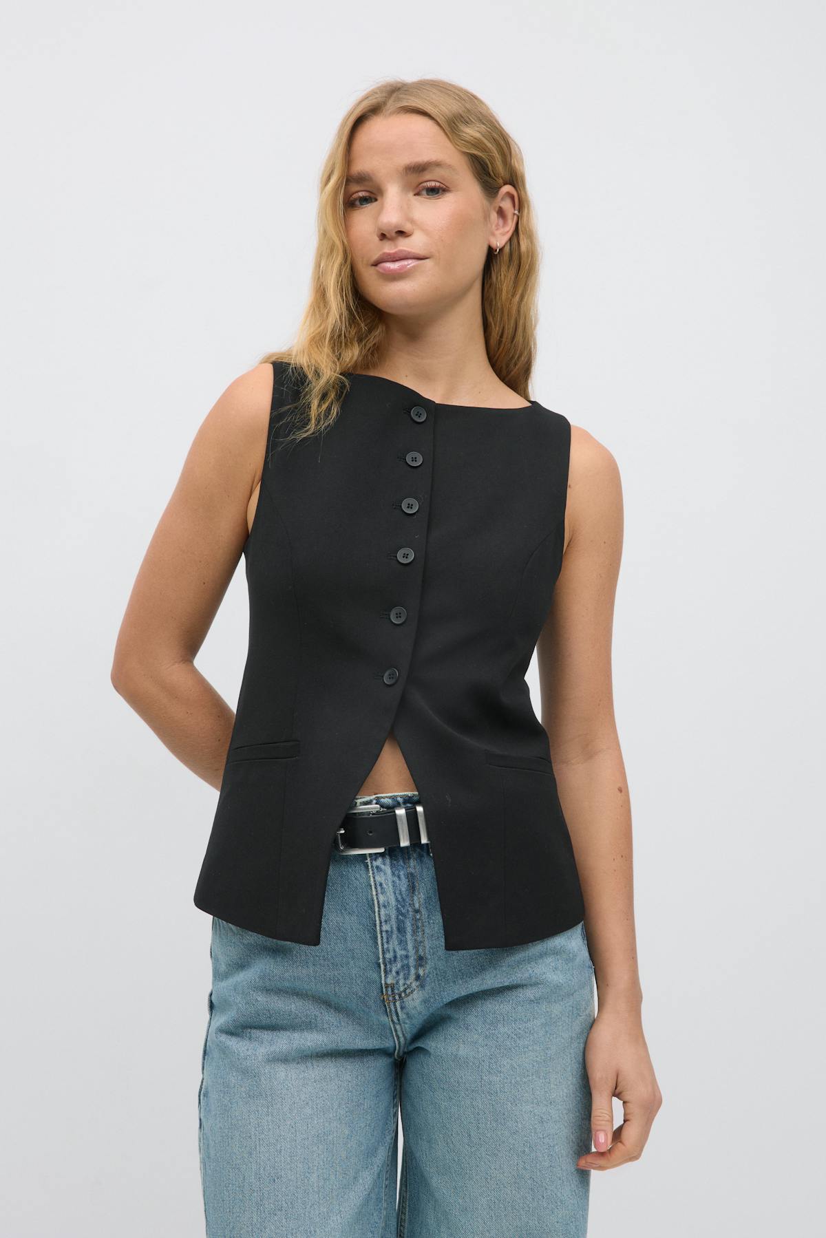 Tailored boatneck vest - Beige foncé