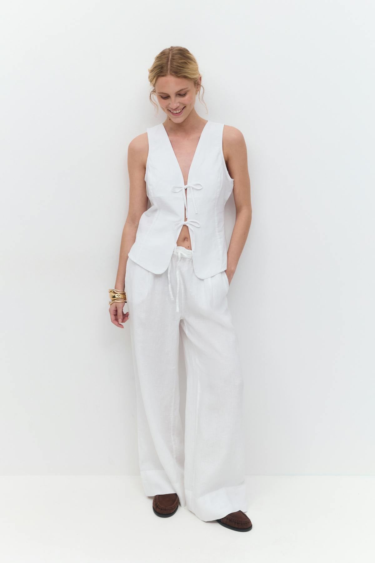 Wide linen trousers - Lt linen beige