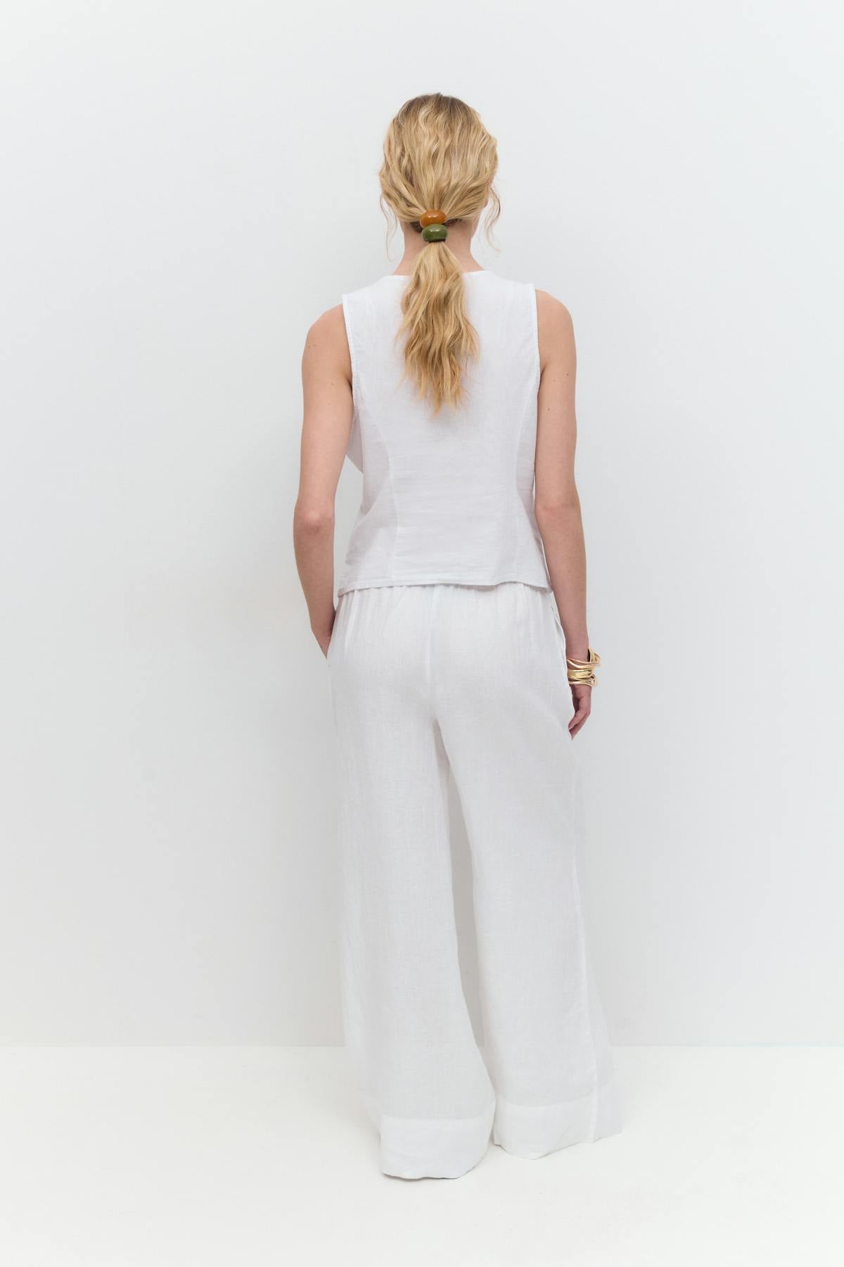 Wide linen trousers - Lt linen beige