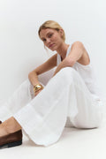 Wide linen trousers - Lt linen beige