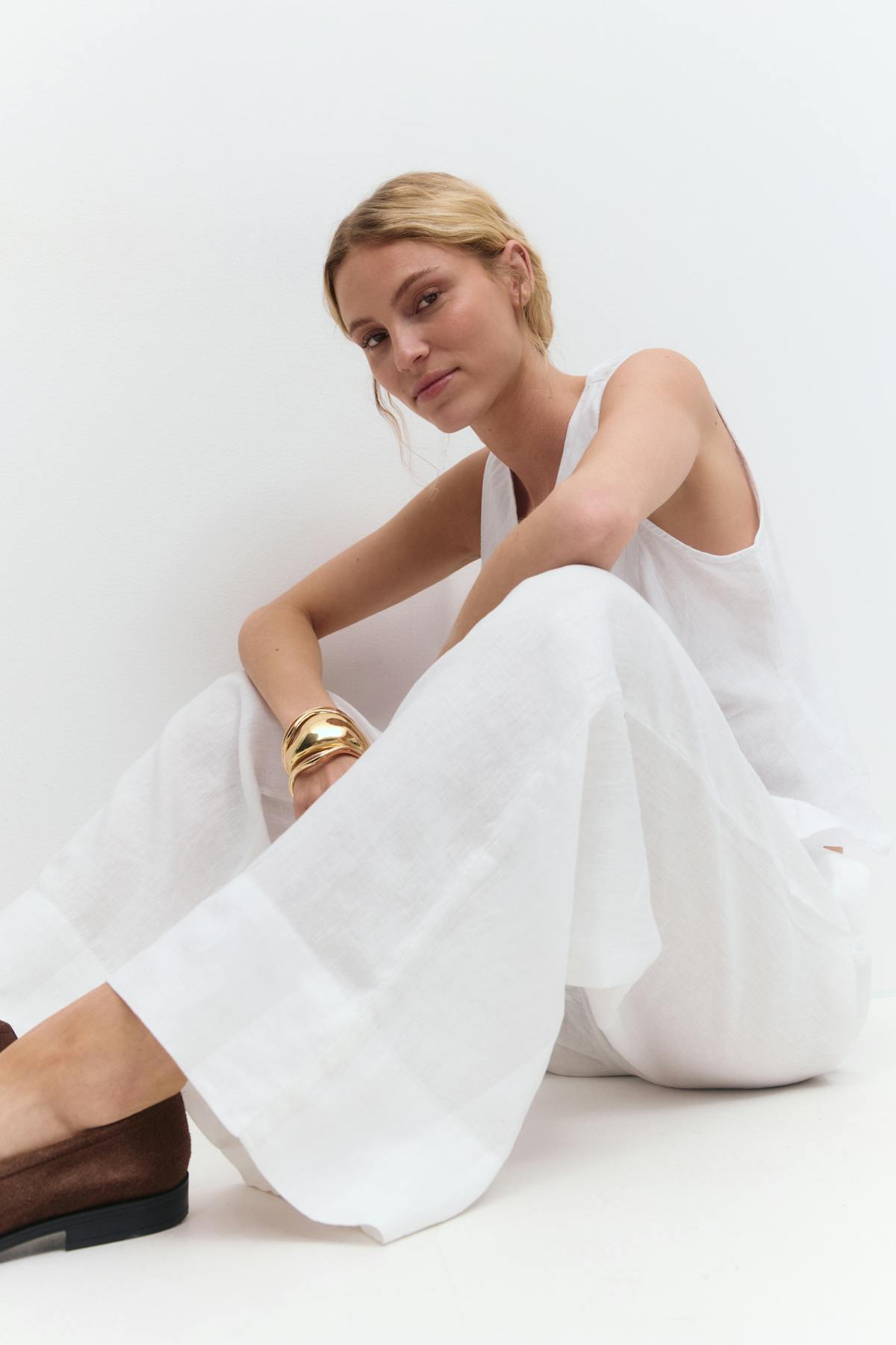 Wide linen trousers - Lt linen beige