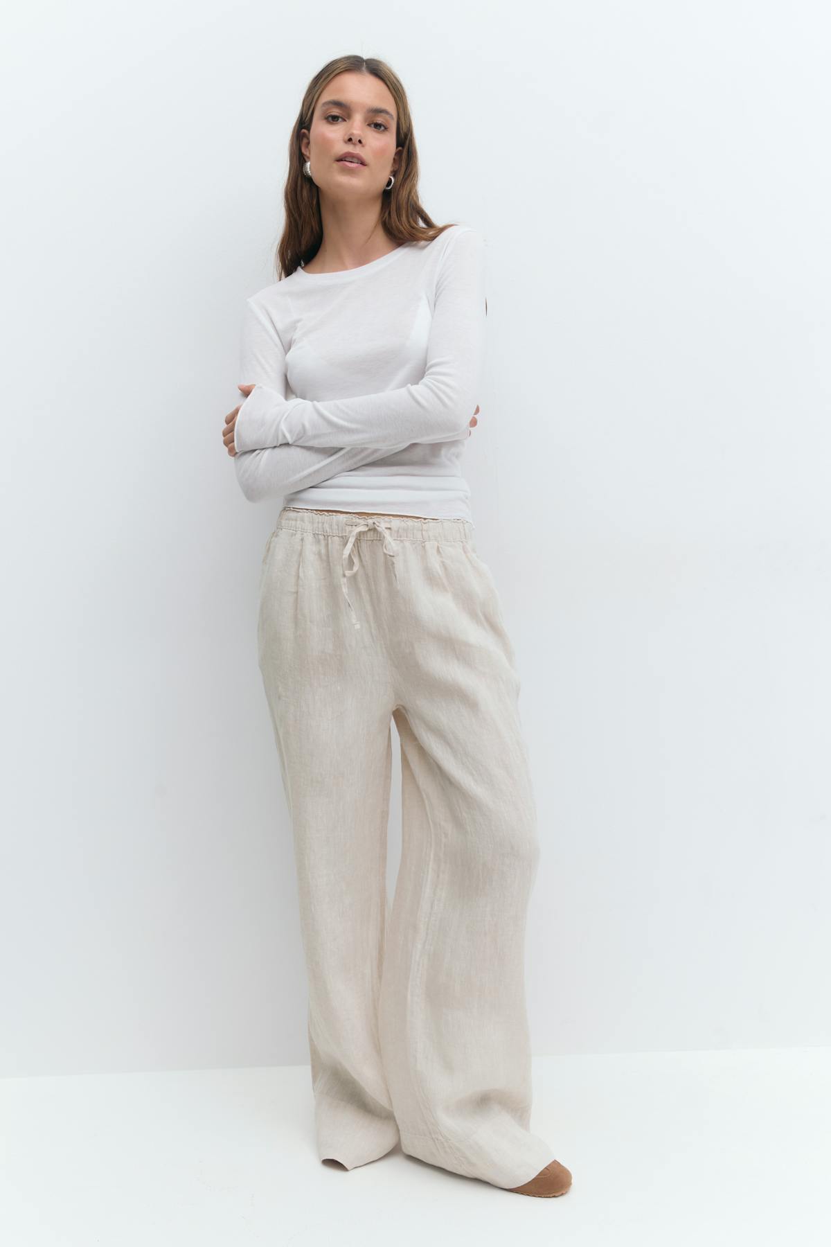 Wide linen trousers - Marron foncé