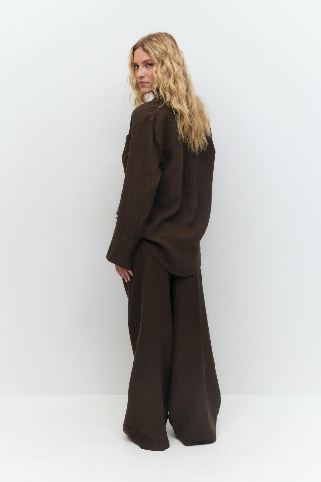 Wide linen trousers - Marron foncé