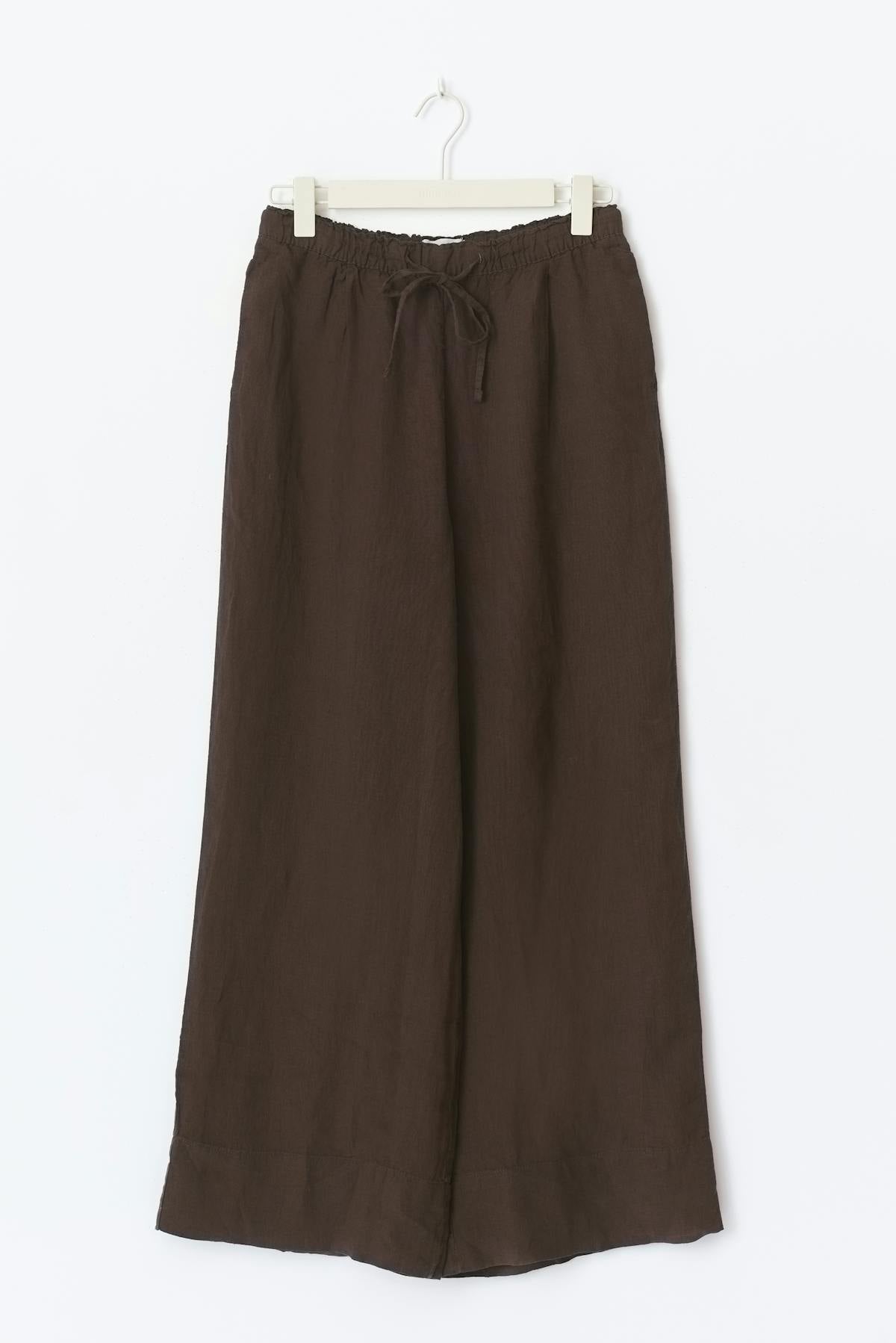 Wide linen trousers - Marron foncé